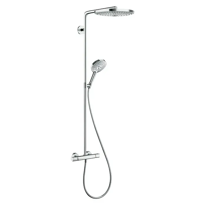 Hansgrohe Duschsystem Raindance Select S Showerpipe 300 - Mit Thermostatarmatur, Lochabstand: 94 cm, Anzahl Strahlarten: 3 Stk., Chrom - Ein chromfarbenes Duschsystem mit Kopf- und Handbrause, das Eleganz und Funktionalität für Ihr Badezimmer vereint.