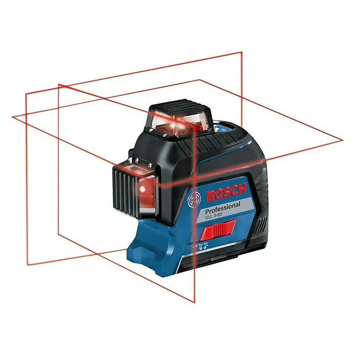 Bosch Professional Linienlaser GLL 3-80 Professional - Max. Arbeitsbereich: 30 m - Bosch GLL 3-80 Professional Linienlaser mit drei 360°-Linien für präzise horizontale und vertikale Nivellierung.
