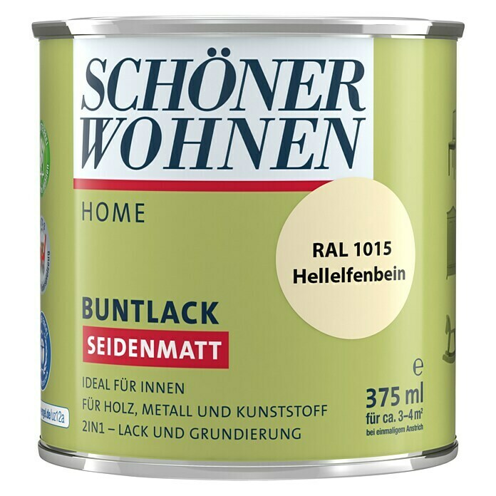 Schöner Wohnen DurAcryl Buntlack RAL 1015 (Hellelfenbein, 375 ml, Seidenmatt)