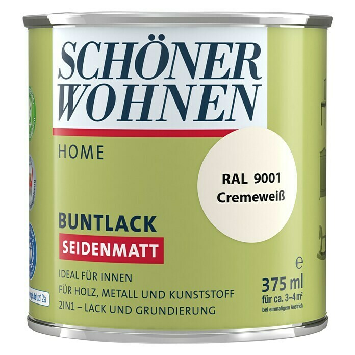 Schöner Wohnen DurAcryl Buntlack RAL 9001 (Cremeweiß, 375 ml, Seidenmatt)