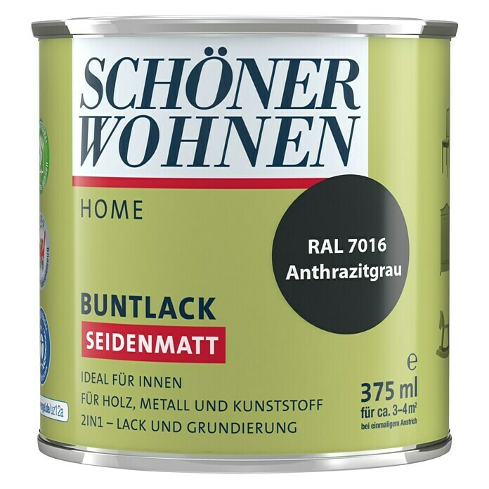 Schöner Wohnen DurAcryl Buntlack (Anthrazitgrau, 375 ml, Seidenmatt)