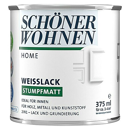 SCHÖNER WOHNEN-Farbe Home Weißlack (Reinweiß, 375 ml, Stumpfmatt)