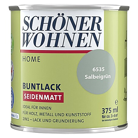 SCHÖNER WOHNEN-Farbe Home Buntlack (Salbeigrün, Seidenmatt, 375 ml, Wasserbasiert)
