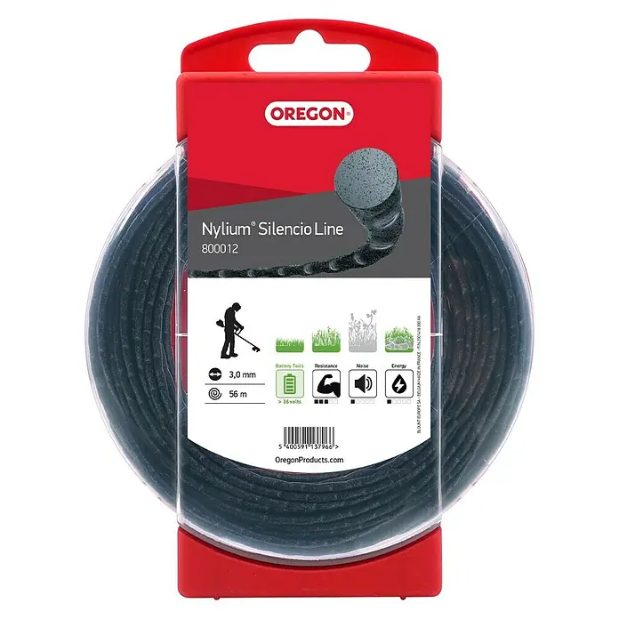 Oregon Trimmerfaden Nylium Silencio - Fadenlänge: 56 m, Fadenstärke: 3 mm - Oregon Nylium Silencio Trimmerfaden: Leise, robust und energieeffizient für Akku-Rasentrimmer. Ideal für präzise Kantenschnitte.