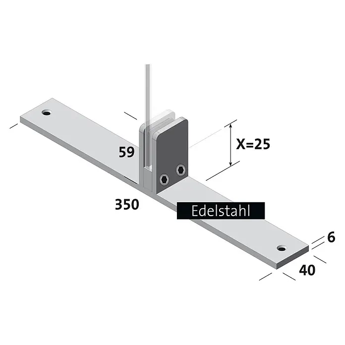 Room Plaza Standfuß - 350 x 40 mm, Edelstahl, Passend für: Room Plaza Hygieneschutzglas - Skizze