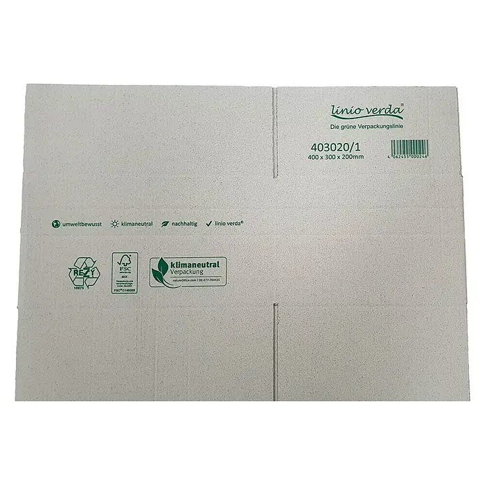 PackMann linio verda® Verpackungskarton - L x B x H: 400 x 300 x 200 mm - Karton "Linio Verda", umweltfreundliche Verpackung mit den Maßen 400 x 300 x 200 mm, ideal für umweltbewusste Unternehmen.