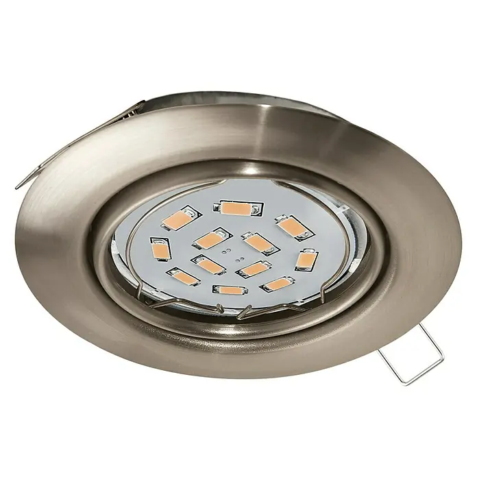 Eglo LED-Einbauleuchte rund Peneto - 5 W, Ø x H: 8,7 x 11,5 cm, Nickel, Warmweiß, 1 Stk. - Einbaustrahler mit LED-Beleuchtung. Der Strahler ist in einem silbernen Gehäuse montiert und strahlt helles Licht ab.