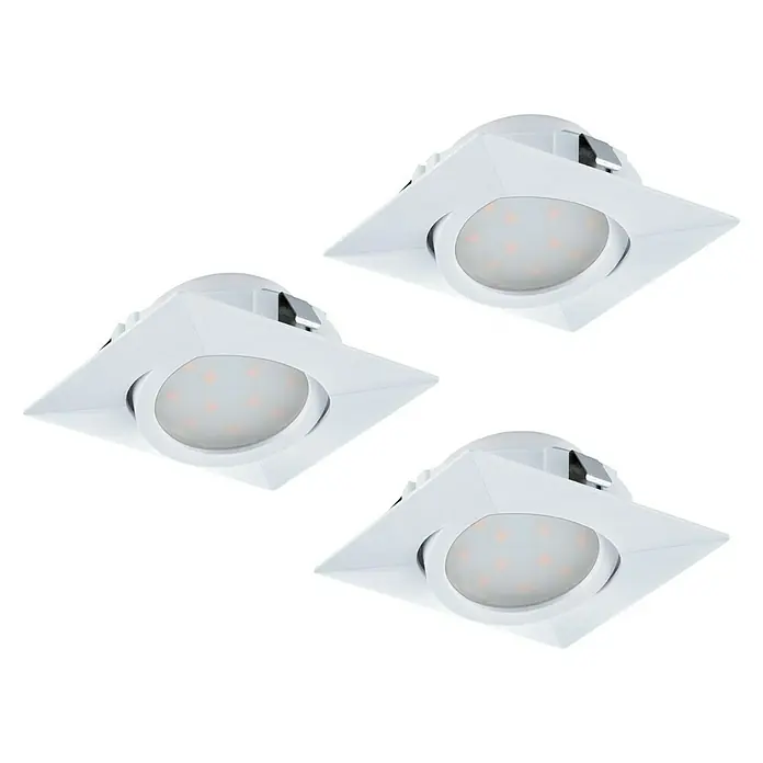 Eglo LED-Einbauleuchten-Set Pineda - 18 W, Weiß, 3 Stk., Warmweiß - Drei quadratische, weiße LED-Einbaustrahler mit runden Leuchtflächen, ideal für moderne Innenräume.
