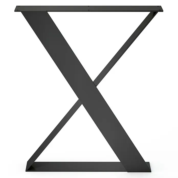 Pata para muebles Aspa - L x An x Al: 58 x 8,5 x 71 cm, Capacidad de carga: 150 kg, Acero, Negro - Pata de mesa negra en forma de X, ideal para mesas modernas. Su construcción robusta garantiza estabilidad y un aspecto elegante.