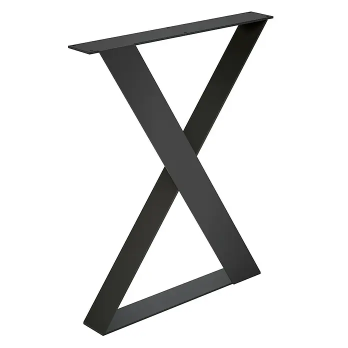Pata para muebles Aspa - L x An x Al: 58 x 8,5 x 71 cm, Capacidad de carga: 150 kg, Acero, Negro - Pata de mesa metálica en forma de X, ideal para diseños de muebles modernos. Su construcción robusta garantiza estabilidad y estilo.