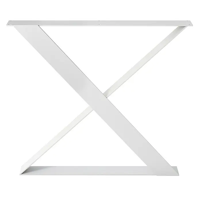 Pata para muebles Aspa - L x An x Al: 78 x 8,5 x 71 cm, Capacidad de carga: 150 kg, Acero, Blanco - Una pata de mesa blanca y moderna con forma de X. Ideal para mesas de bricolaje y proyectos de muebles elegantes.