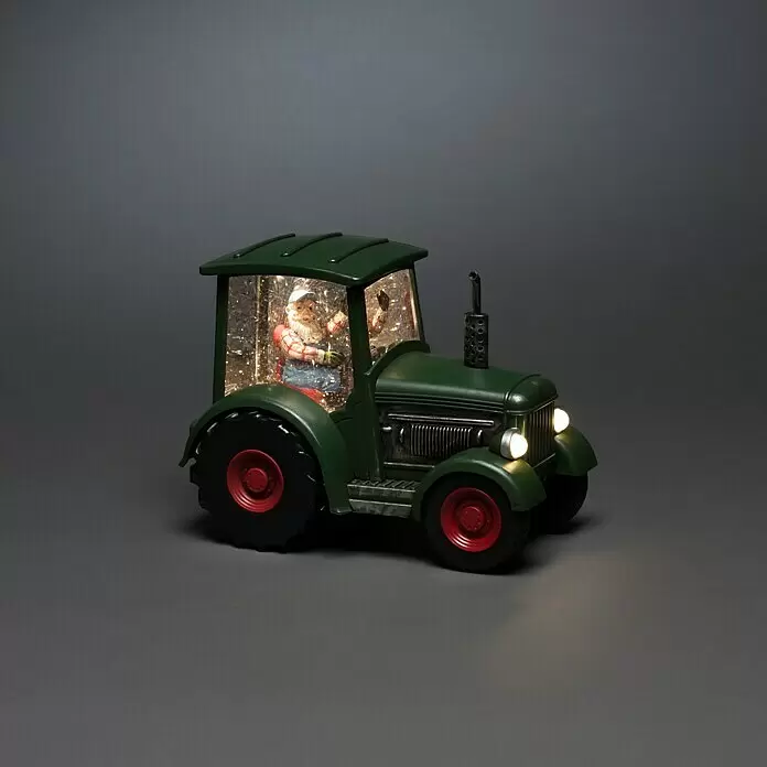 Konstsmide LED-Weihnachtsdekoleuchte Weihnachtsmann mit Traktor - 24 x 13,5 x 17 cm, Grün, Batteriebetrieben, LED - Vorderansicht