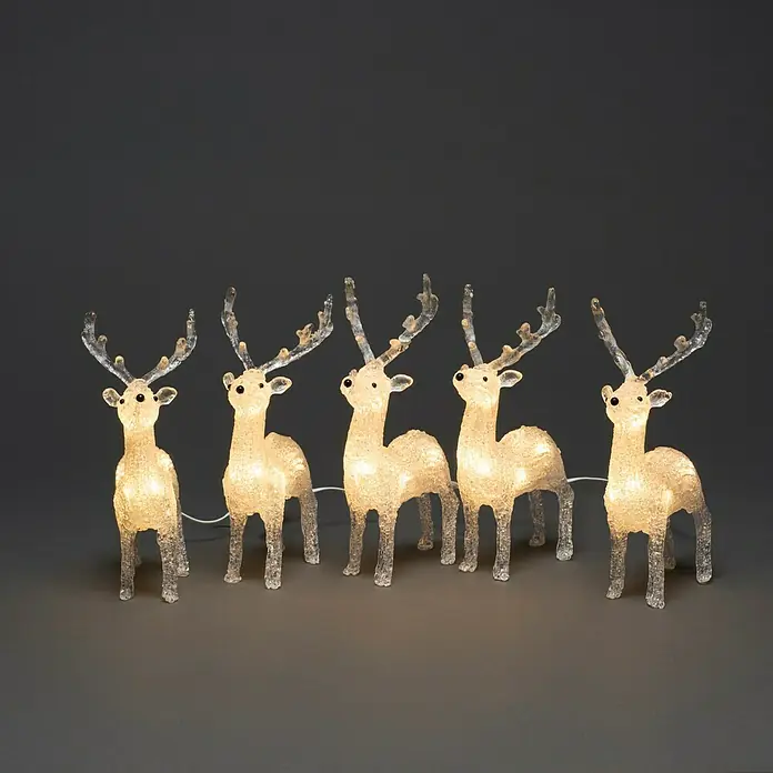 Konstsmide LED-Weihnachtsdekoleuchte LED Acryl - 4 m x 13 cm x 19 cm, Weiß, Netzbetrieben, LED - Fünf leuchtende Rentierfiguren aus Acryl mit warmweißem Licht, ideal als Weihnachtsdekoration im Innenbereich.