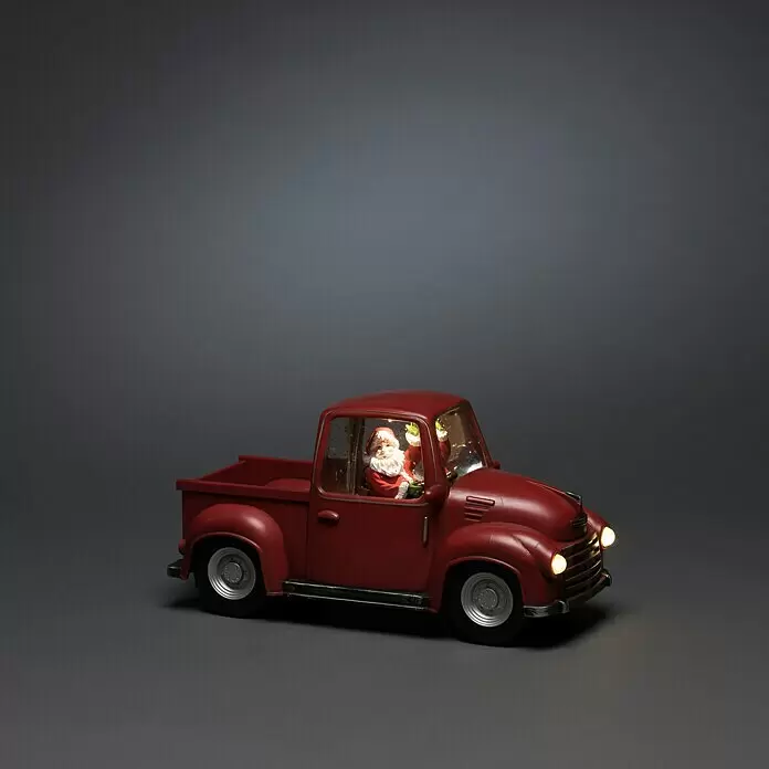 Konstsmide LED-Weihnachtsdekoleuchte Weihnachtsmann mit Pick-up - 12,5 x 30 x 15,5 cm, Rot, Batteriebetrieben, LED - Vorderansicht