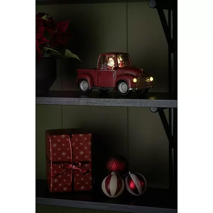 Konstsmide LED-Weihnachtsdekoleuchte Weihnachtsmann mit Pick-up - 12,5 x 30 x 15,5 cm, Rot, Batteriebetrieben, LED - Stimmungsaufnahme