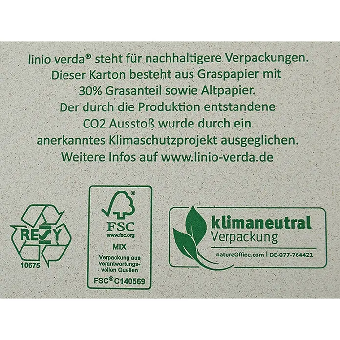 PackMann linio verda® Verpackungskarton - L x B x H: 380 x 280 x 300 mm - Nachhaltige linio verda® Verpackung aus Graspapier und Altpapier, CO2-neutral durch Klimaschutzprojekt. FSC-zertifiziert und klimaneutrale Verpackung.