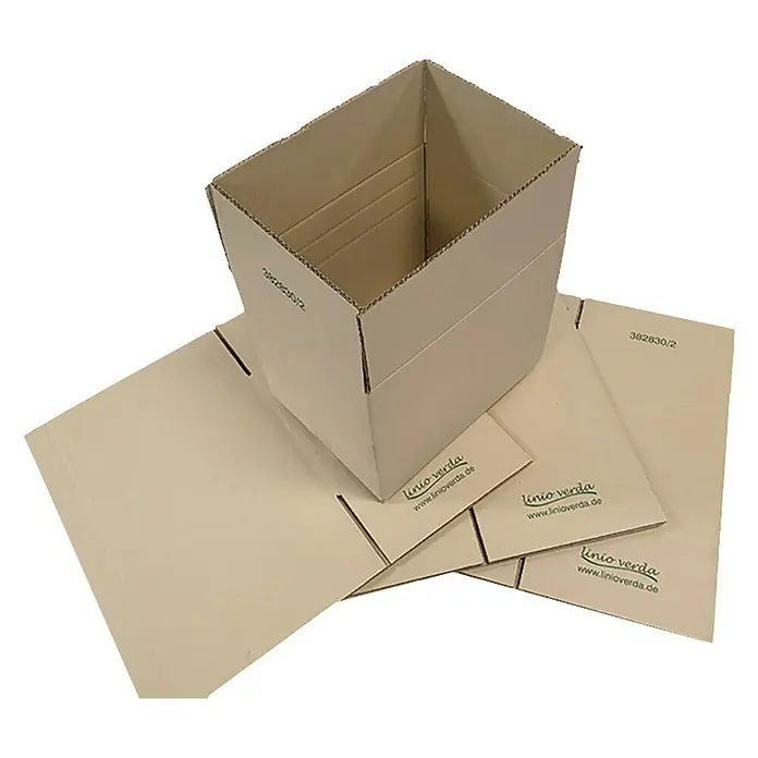PackMann linio verda® Verpackungskarton - L x B x H: 150 x 130 x 80 mm - Eine offene, unmontierte Linio-Verda-Versandbox aus robuster Pappe, ideal für umweltfreundliche Verpackungslösungen.