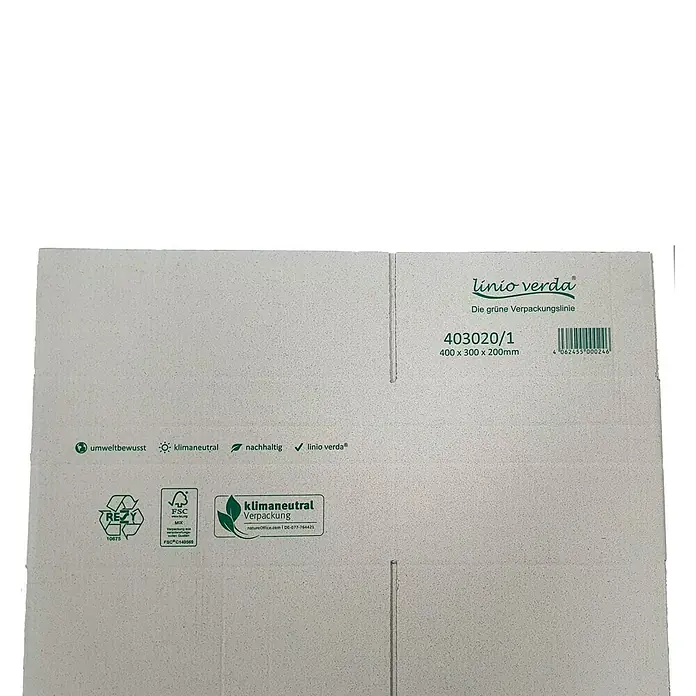 PackMann linio verda® Verpackungskarton - L x B x H: 360 x 280 x 180 mm - Kartonverpackung mit Aufdrucken zu Umweltfreundlichkeit, Klimaneutralität und Nachhaltigkeit.