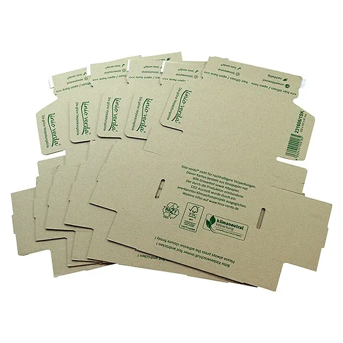 PackMann linio verda® Verpackungskarton - L x B x H: 230 x 160 x 60 mm - Kartons von Linio Verda, nachhaltige Verpackungen aus Grasfaser und Altpapier, umweltbewusst und klimaneutral.