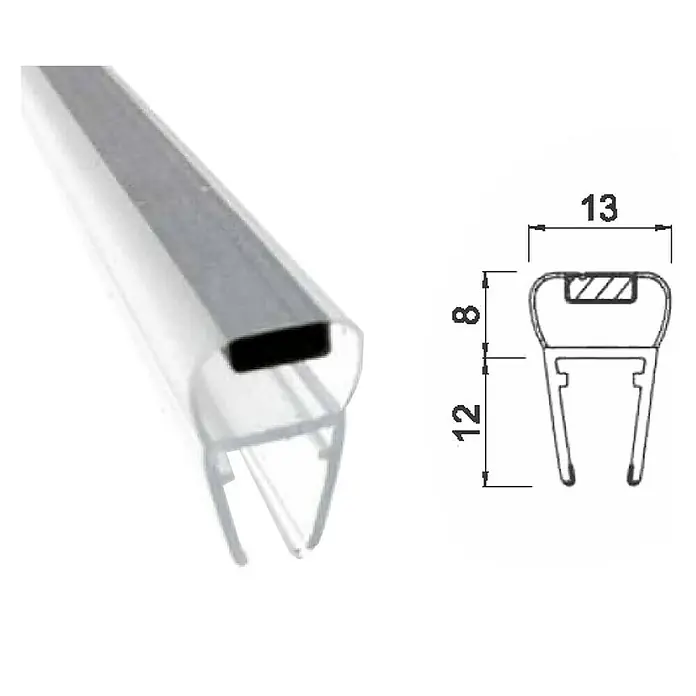 Perfil de sellado magnético recto cuña S 5-6-8 - L x An x Al: 200 cm x 13 mm x 20 mm - La imagen muestra un perfil de sellado con un ancho de 13 mm, una altura de 20 mm y una ranura de 8 mm, ideal para aplicaciones de sellado.