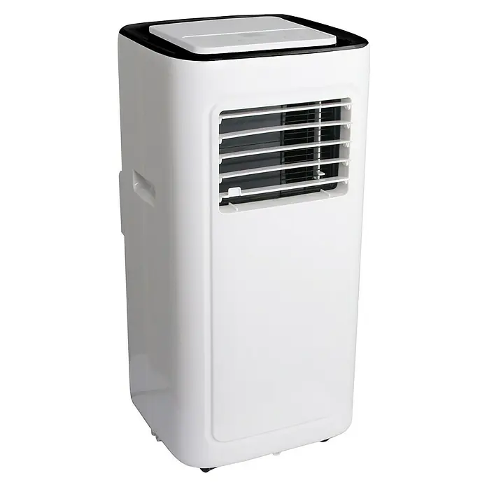 Voltomat Aire acondicionado portátil Boreas - 2.000 W, Tamaño de la estancia: 20 m², Blanco/Negro - Aire acondicionado portátil blanco con rejillas y parte superior negra, diseñado para refrigeración flexible en espacios.