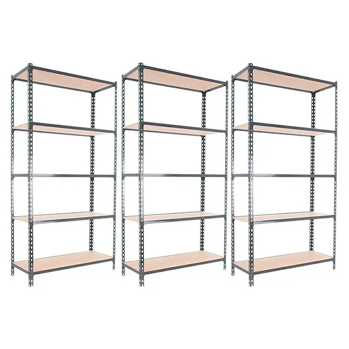 Simonrack Maderclick Estantería para cargas pesadas Plus - L x An x Al: 40 x 100 x 200 cm, Gris antracita - Tres estanterías de almacenamiento de metal gris con cinco estantes cada una, para guardar y organizar.