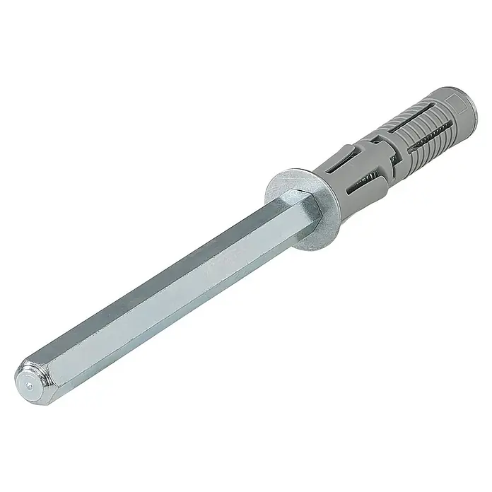 Stabilit Bodenträger - Stahl - Nahaufnahme eines Spreizdübelankers mit Sechskantkopfbolzen, ideal für sichere Befestigungen in verschiedenen Baumaterialien.