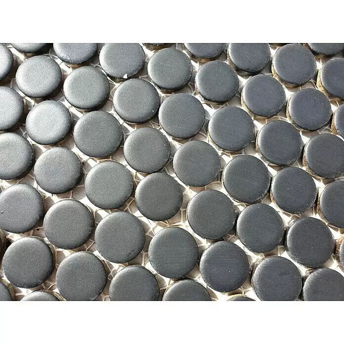 Mosaikfliese Knopf Uni 892N - 30,5 x 32 cm, Schwarz, Matt - Detailaufnahme
