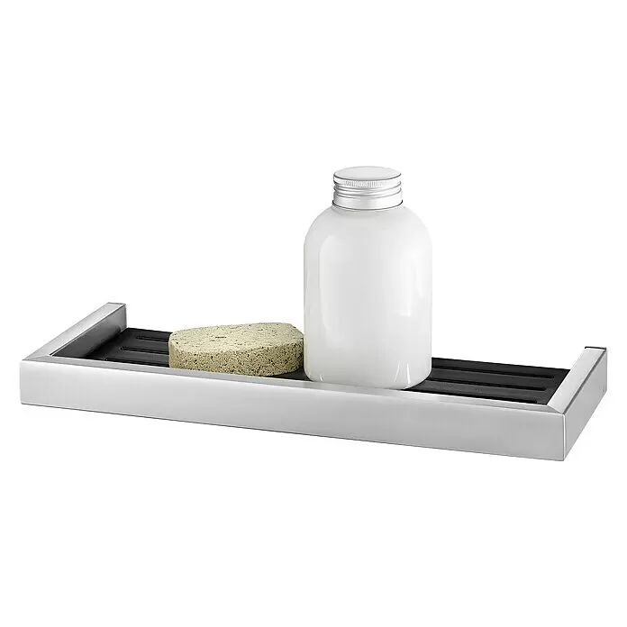Zack Linea Badablage - Breite: 35,3 cm, Edelstahl/Schwarz, Matt - Vorderansicht