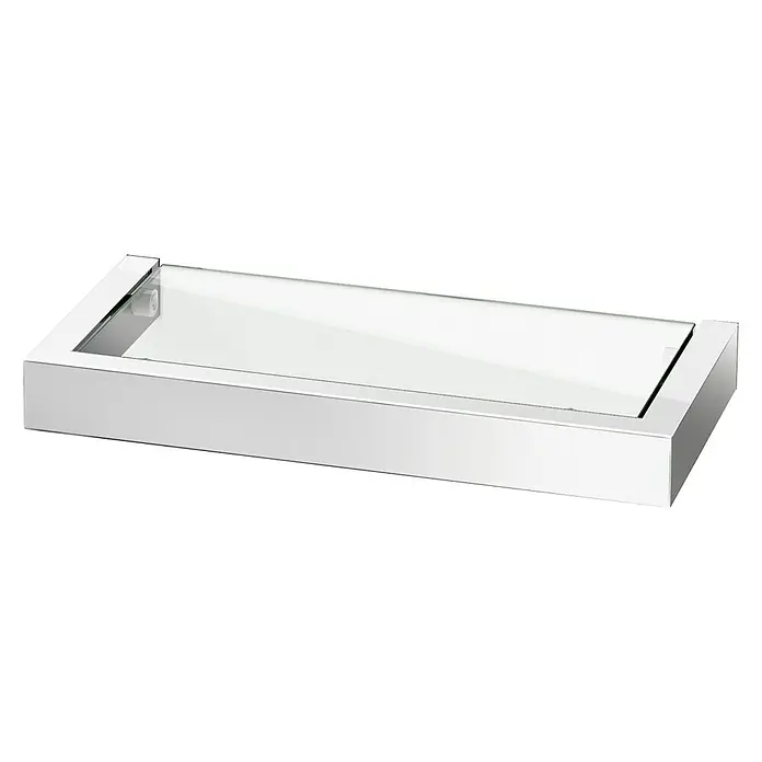 Zack Linea Glasablage - Breite: 26,5 cm, Edelstahl, Glänzend - Elegantes, rechteckiges Glasregal mit Chromrahmen. Ideal für Badezimmer oder moderne Wohnräume zur stilvollen Aufbewahrung.