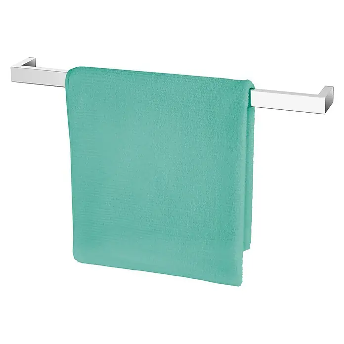 Zack Linea Badetuchhalter - Breite: 61,5 cm, Edelstahl, Glänzend - Ein mintfarbenes Handtuch hängt ordentlich an einem modernen, silbernen Handtuchhalter. Der Halter ist minimalistisch gestaltet.