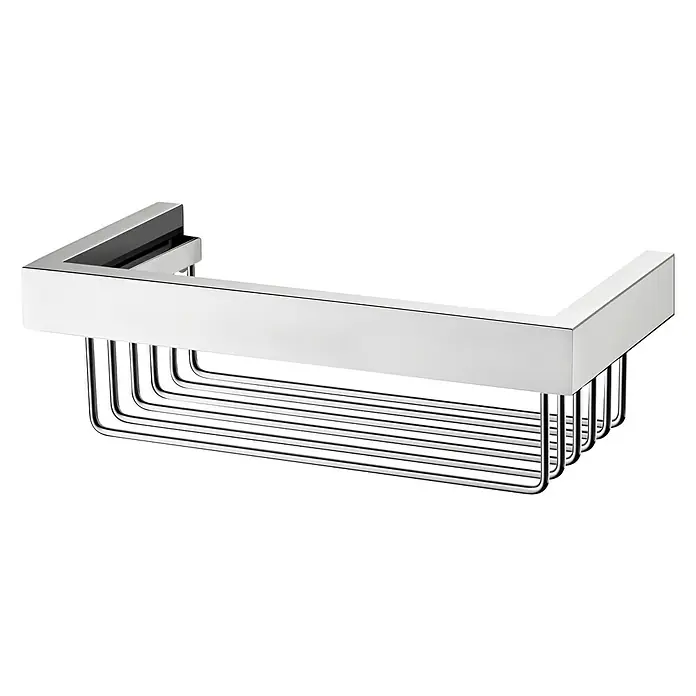 Zack Linea Duschkorb - L x B x H: 13 x 26,5 x 8,5 cm, Edelstahl, Glänzend - Bild eines verchromten Duschkorbs mit klaren Linien und modernem Design für Badezimmer. Ideal zur Aufbewahrung von Duschutensilien.
