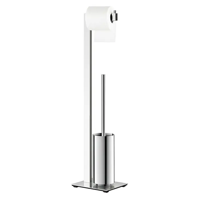 Zack Linea WC-Kombi-Bürstengarnitur - Höhe: 72,5 cm, Edelstahl, Glänzend - Ein freistehender Toilettenpapierhalter mit integrierter Toilettenbürste, beides in elegantem Chrom-Design für moderne Badezimmer.