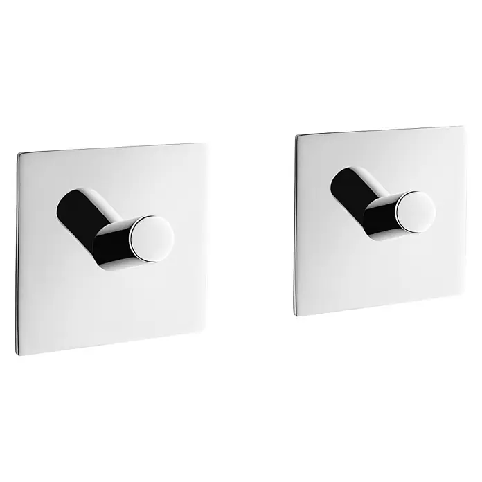 Zack Handtuchhaken - 2 Stk., Eckig, Edelstahl, Glänzend - Zwei moderne, verchromte Kleiderhaken mit quadratischer Basis, die ein minimalistisches Design für Badezimmer oder Garderoben präsentieren.