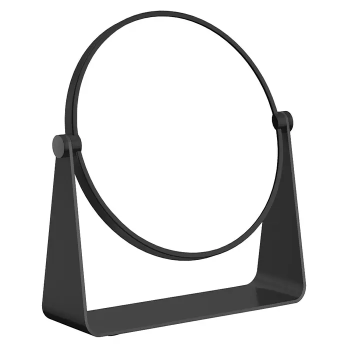 Zack Kosmetikspiegel Tarvis - 20,3 x 22 cm, Schwarz, Vergrößerung 1: 300 % - Nahaufnahme eines stilvollen, schwarzen Tischspiegels mit runder Form und modernem Design.