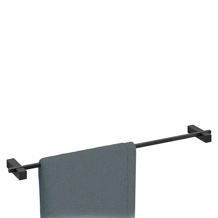 Zack Carvo Badetuchhalter - Breite: 65,8 cm, Schwarz, Matt - Handtuch auf einer modernen, mattschwarzen Handtuchstange. Minimalistisches Design für Badezimmer.