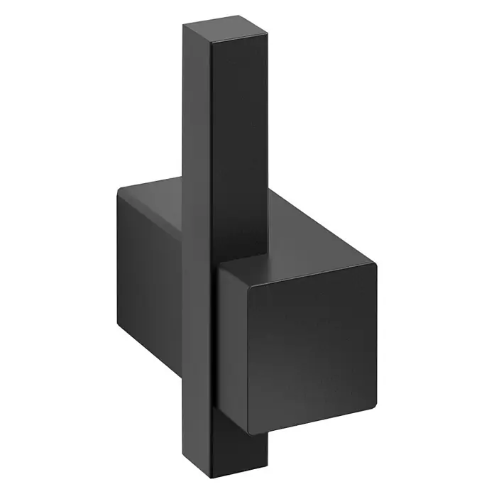 Zack Carvo Handtuchhaken - Schwarz, Matt - Ein einzelner, mattschwarzer Bademantelhaken mit einer modernen, kubischen Form, perfekt für jedes Badezimmerdesign.