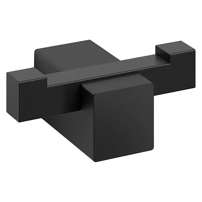 Zack Carvo Doppelhaken - Schwarz, Matt - Moderner, mattschwarzer Bademantelhaken mit einem minimalistischen, kubischen Design, ideal für stilvolle Badezimmer.