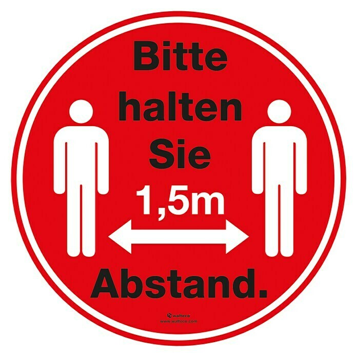 Aufkleber (Bitte 1,5 m Abstand halten, Rot, Durchmesser: 150 mm)