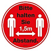 Aufkleber (Bitte 1,5 m Abstand halten, Rot, Durchmesser: 150 mm)