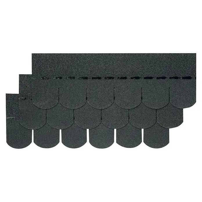 Bitumenschindel - Schwarz, Anwendungsfläche: 2 m², Bitumen - Nahaufnahme von schwarzen Bitumenschindeln, die ein robustes und langlebiges Dachdeckmaterial für zuverlässigen Schutz und Ästhetik bieten.