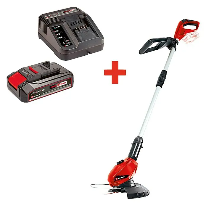 Einhell PXC 18V Recortabordes de batería GE-CT 18 Li-Solo - 18 V, Iones de litio, Sin batería - Cortacésped de hilo inalámbrico rojo y negro, batería y cargador.
