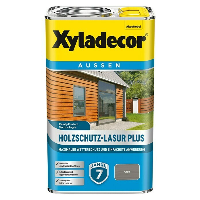 Xyladecor Holzschutzlasur Plus (Grau, 2,5 l, Seidenmatt)