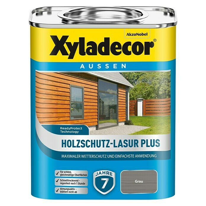 Xyladecor Holzschutzlasur Plus (Grau, 750 ml, Seidenmatt)