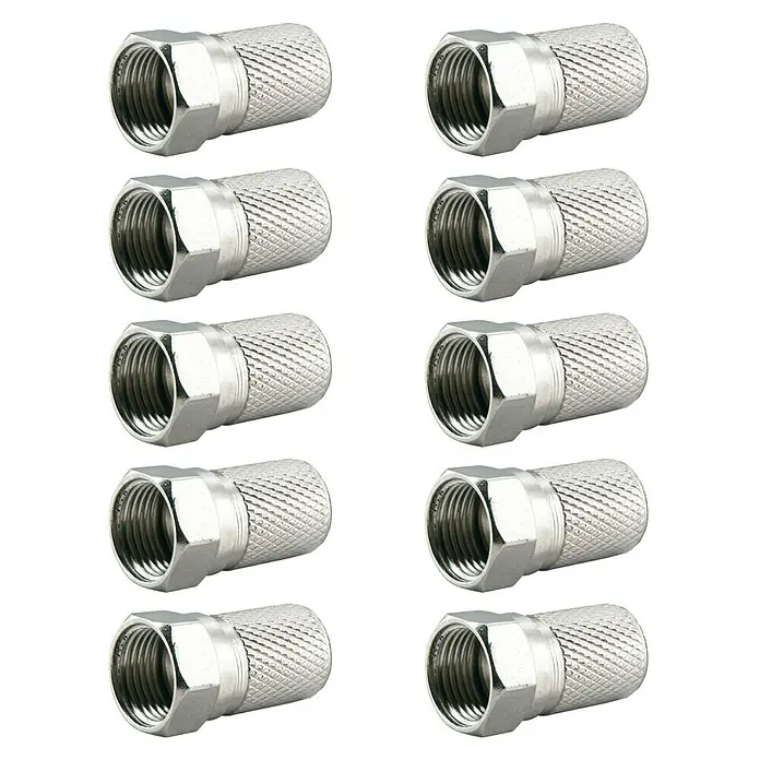 Schwaiger F-Stecker-Set Standard - 8 mm, 10 Stk. - Zehn silberne F-Stecker zum Anschließen von Koaxialkabeln für eine stabile Signalübertragung im Heimkino- oder Satellitenbereich.