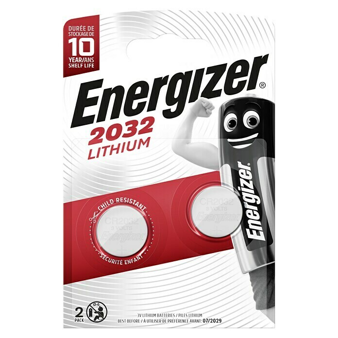 Energizer KnopfzelleCR2032, 3 V, 2 Stk. Front View