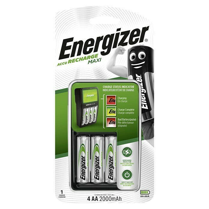 Energizer Ladegerät Maxi4 Mignon-Akkus (AA) 2.000 mAh, Ladekanäle: 4 Front View