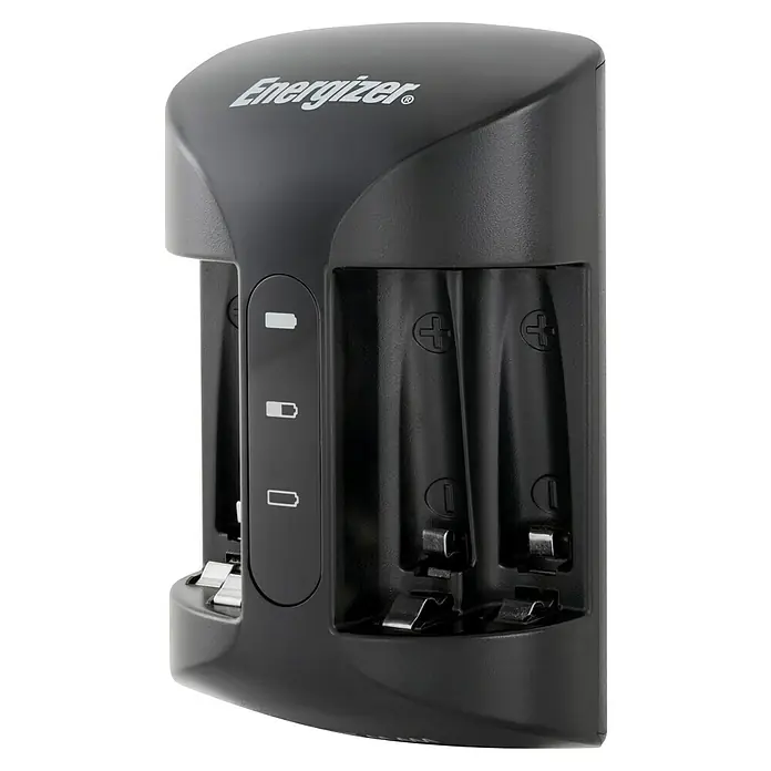 Energizer Ladegerät Pro - 4 Mignon-Akkus (AA) 2.000 mAh, Ladekanäle: 4 - Energizer-Akkuladegerät mit vier Ladeschächten zum Aufladen von AA- und AAA-Akkus. Es verfügt über LED-Anzeigen für den Ladestatus.