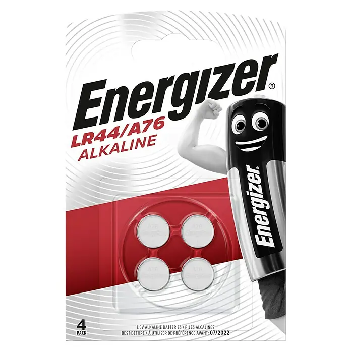 Energizer Knopfzelle - 1,5 V, 4 Stk. - Eine 4er-Packung Energizer LR44/A76 Alkaline Batterien, ideal für Geräte, die zuverlässige Knopfzellen benötigen.