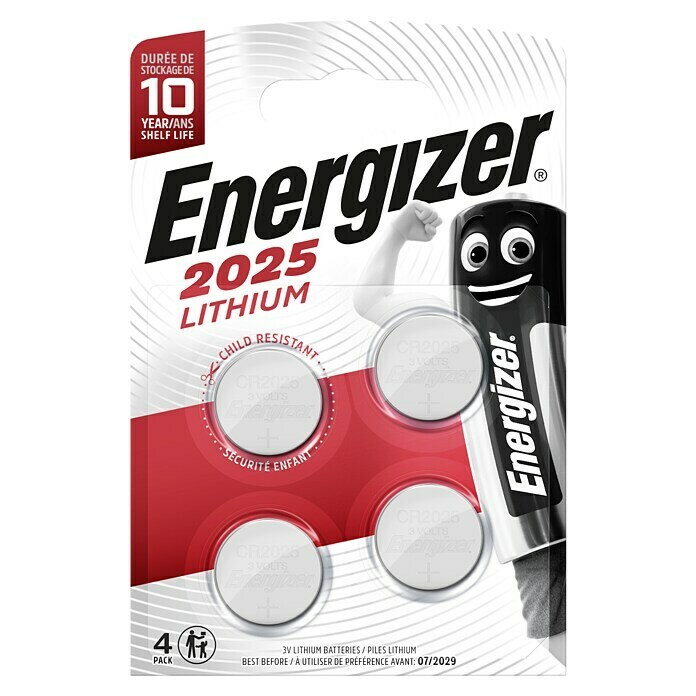 Energizer KnopfzelleCR2025, 3 V, 4 Stk. Front View